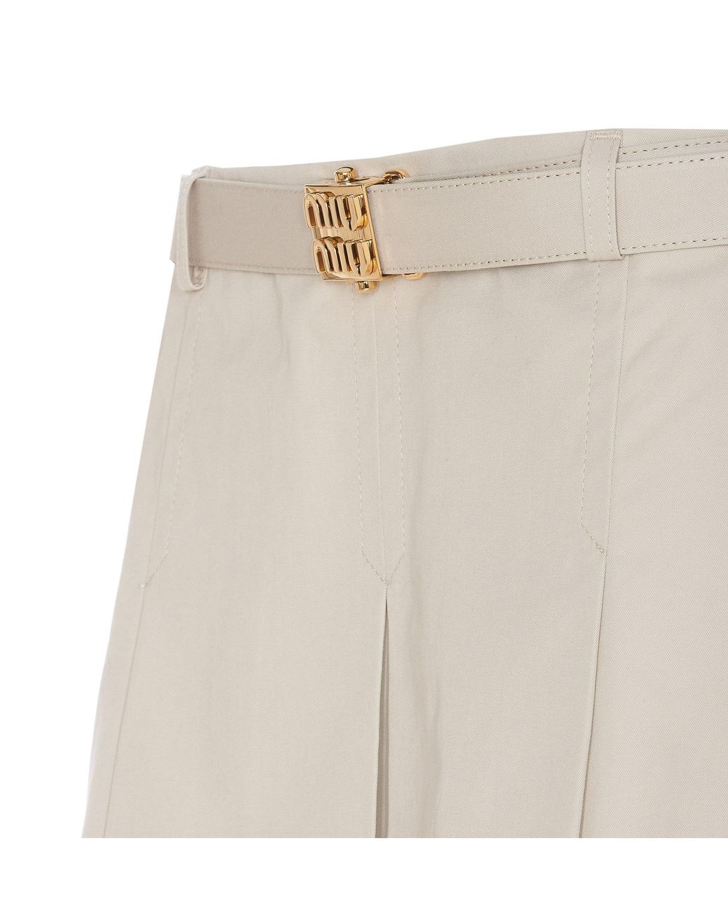 Miu Miu White Low-Rise Logo-Buckle Pleated Mini Skirt