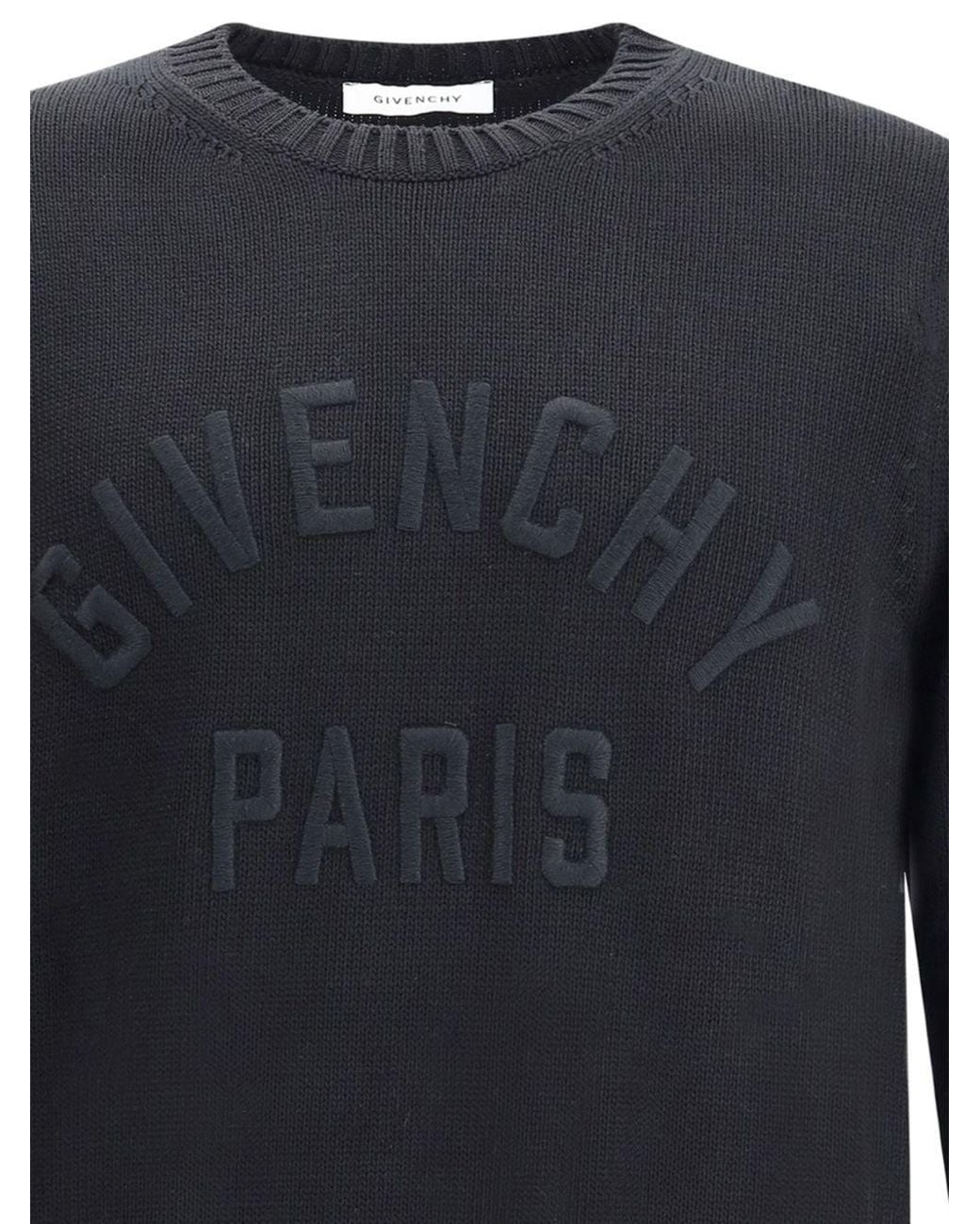Givenchy Black Logo Embossed Ribbed Hem Sweater for men