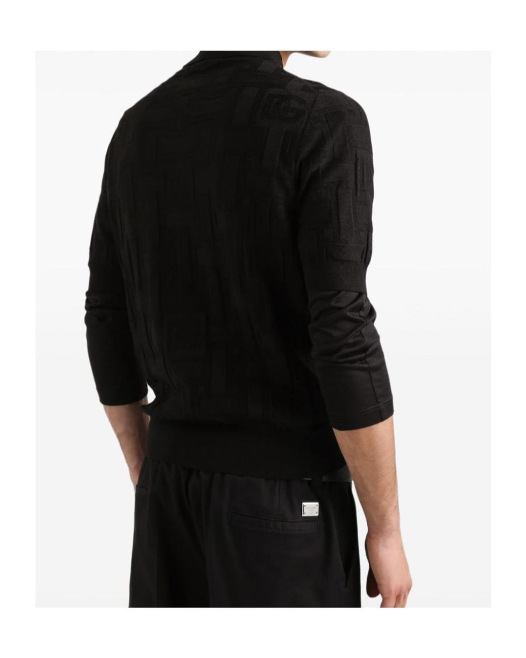 Dolce & Gabbana Black Silk Jacquard Monogram Polo Shirt for men