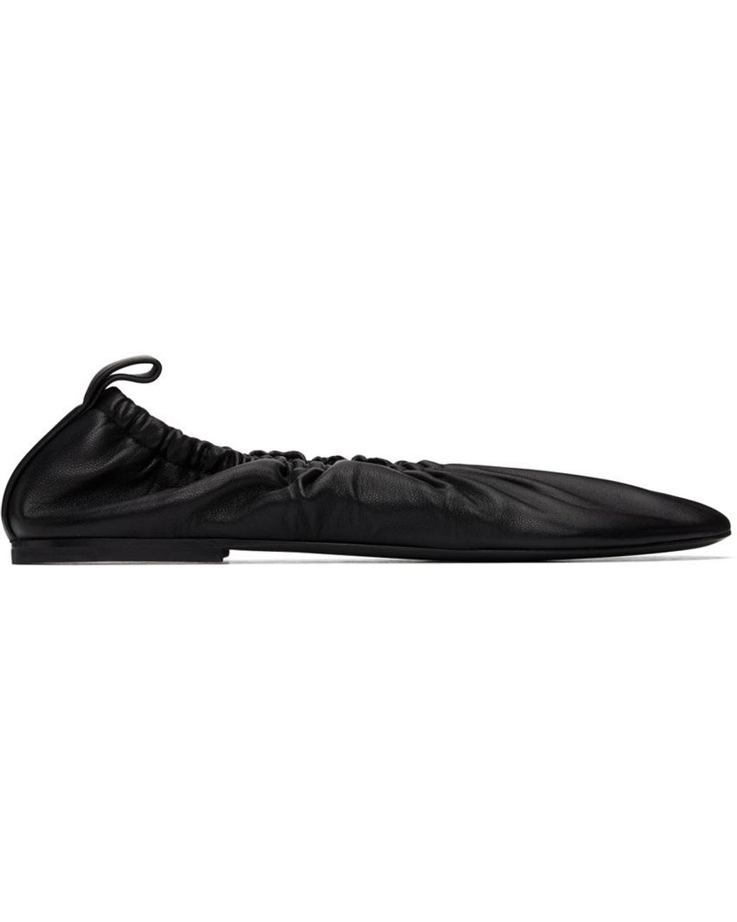 Jil Sander Black Gathered Detail Slip-On Flat Ballerinas