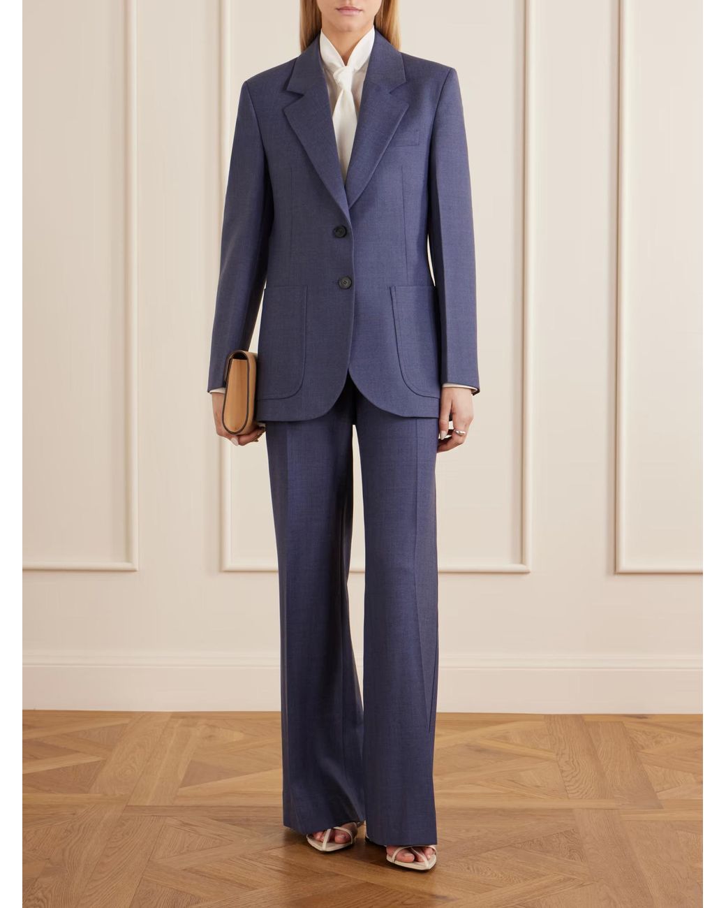 Victoria Beckham Blue Slate Wool-Blend Blazer