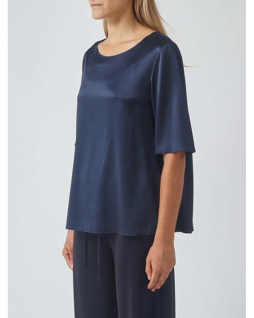 Max Mara Blue Segale Satin-Finish Short-Sleeve Top