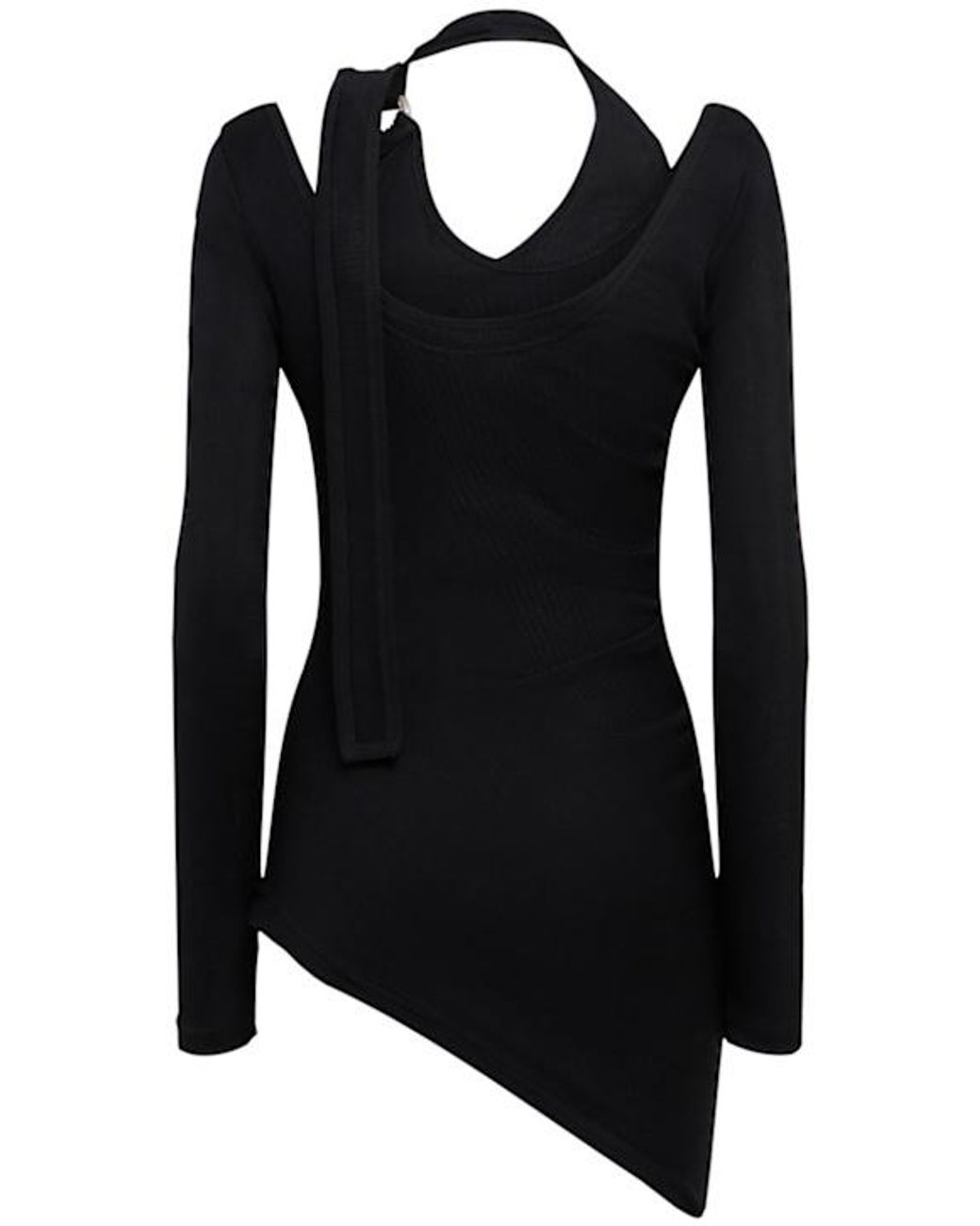 Jean Paul Gaultier Black Ribbed Cotton Twisted Double-Layer Top