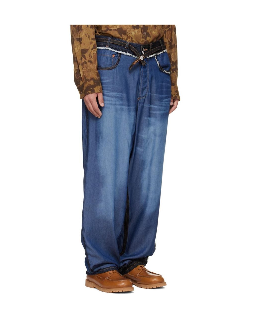 Magliano Blue Stormy Raw-Edge Panelled Jeans for men