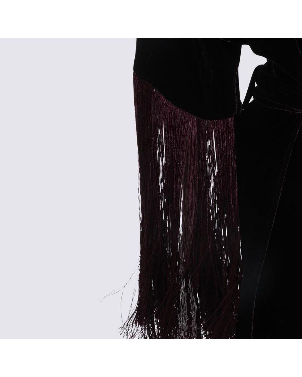Antonelli Black Belted Fringed Wrap Top