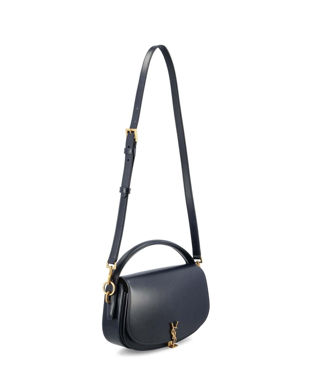Saint Laurent Blue Logo Plaque Foldover Top Shoulder Bag