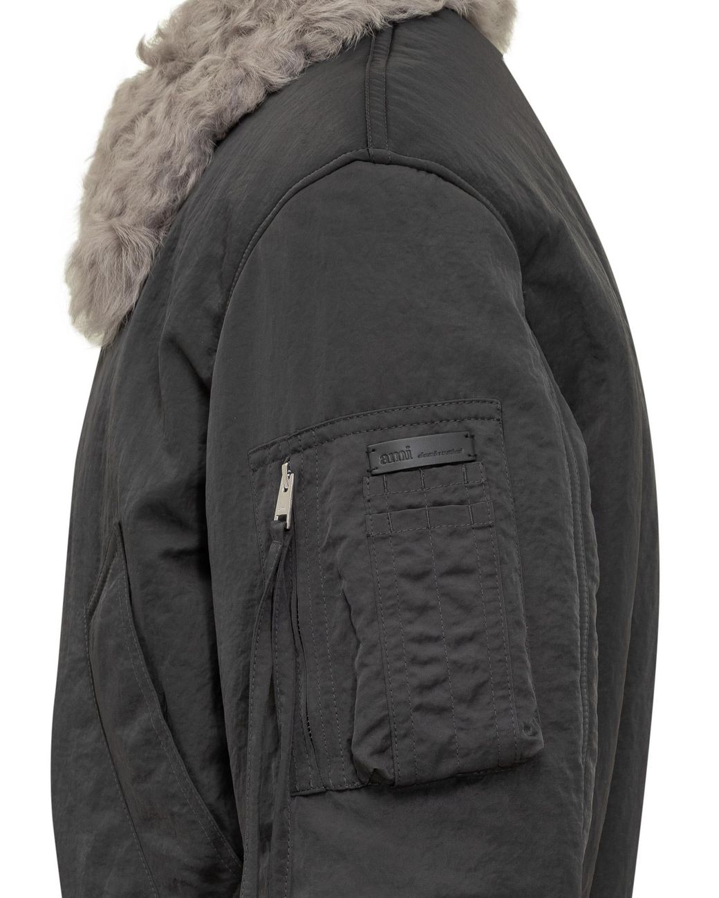 AMI Gray Ami Alexandre Mattiussi Bomber Jacket With Grey Shearling Collar for men