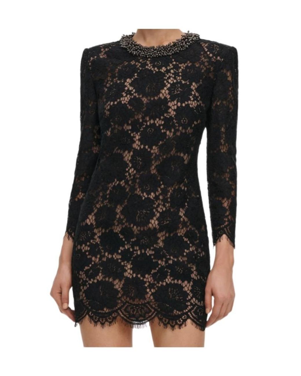 Self-Portrait Black Beaded Collar Lace Mini Dress