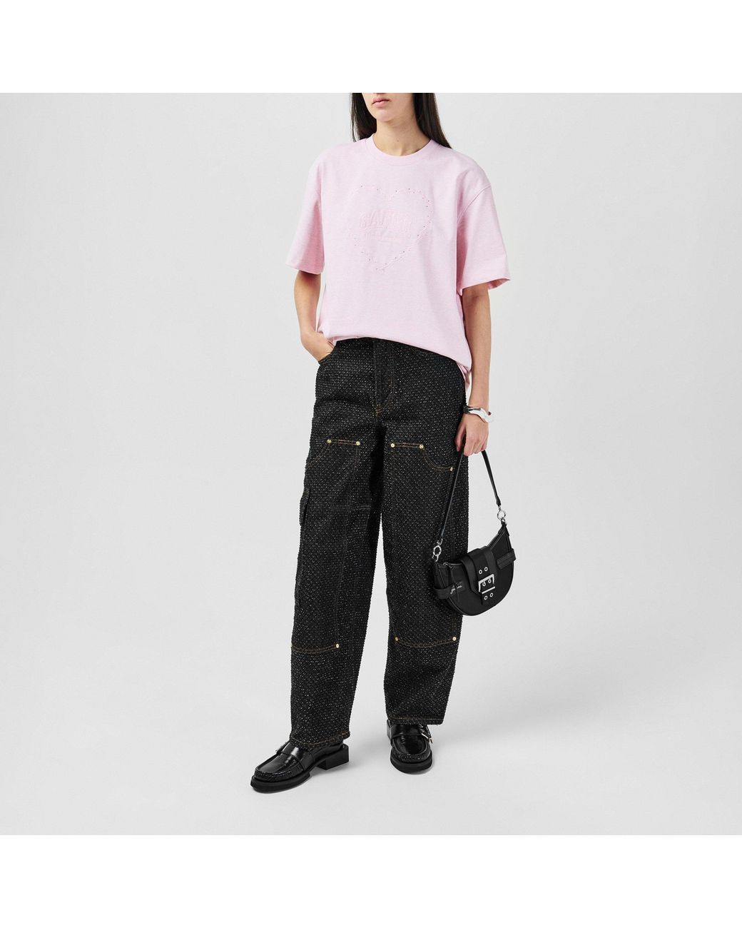Ganni Pink Minimalist Crew Neck Short Sleeves
