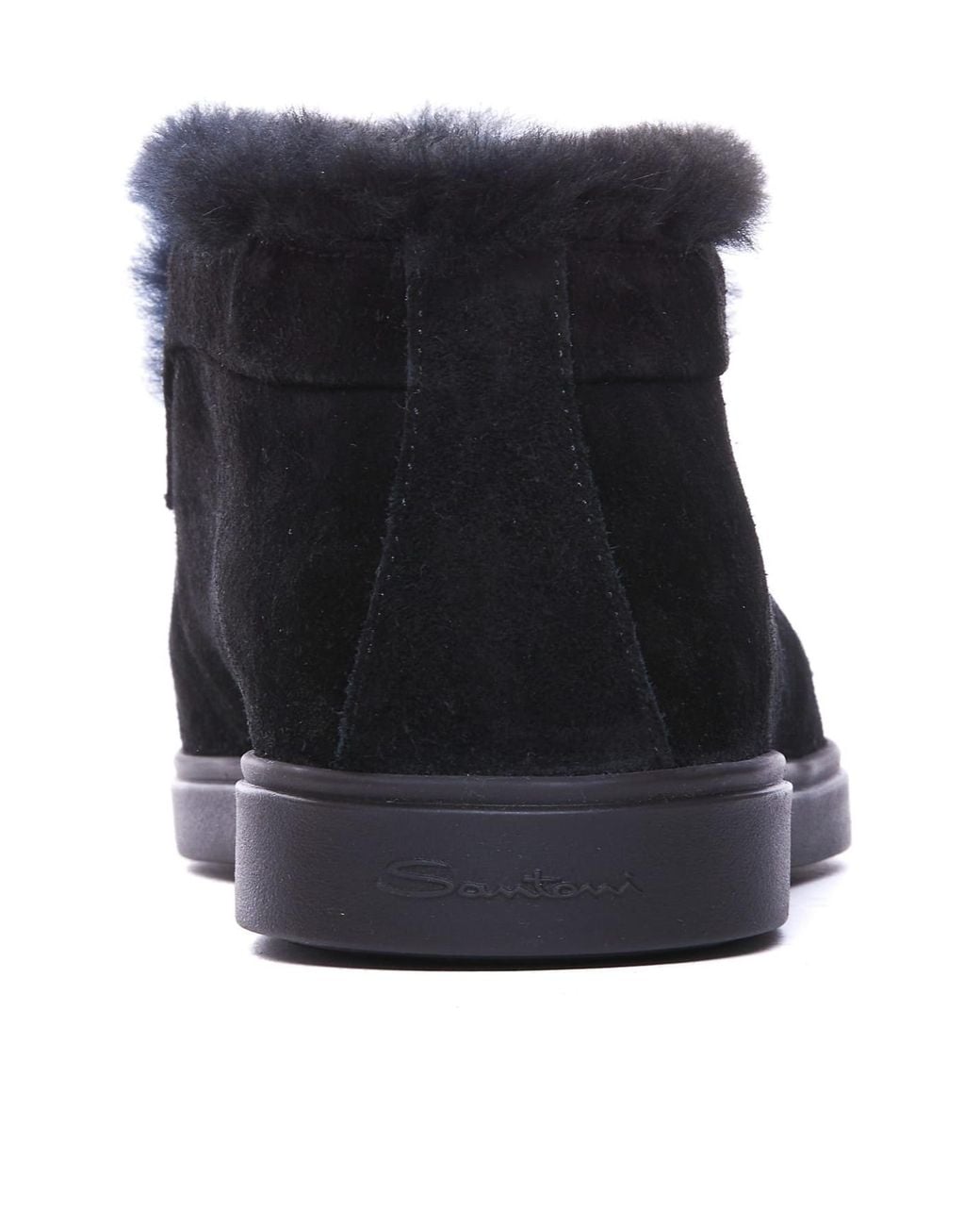 Santoni Black Round-Toe Ankle Boots