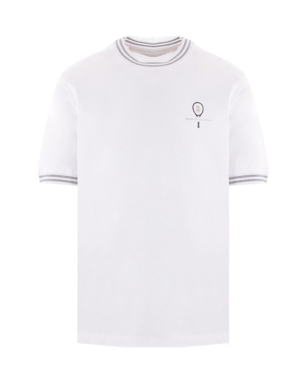 Brunello Cucinelli White Logo-Print Cotton T-Shirt for men