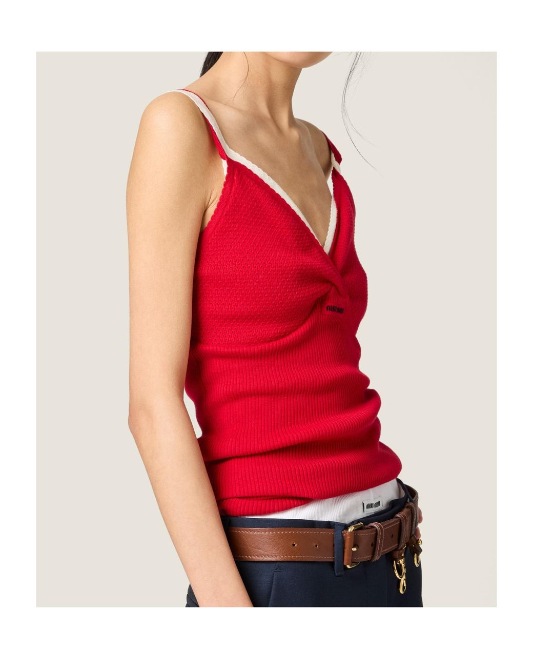 Miu Miu Red Cotton Knit Top