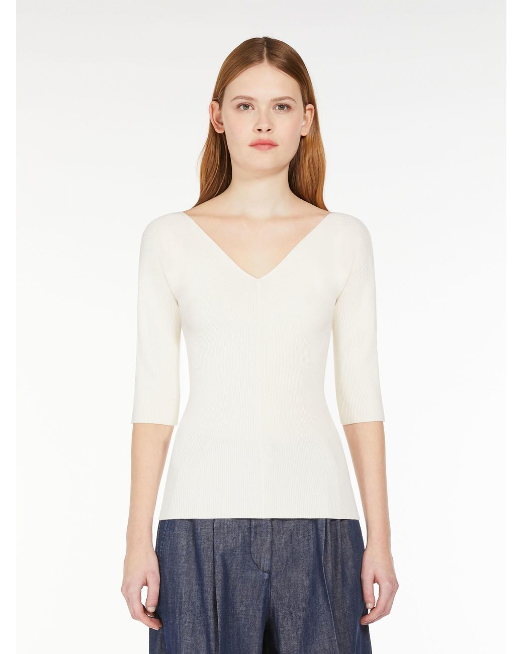 Weekend by Maxmara White V-Neck Half-Sleeved Jumper