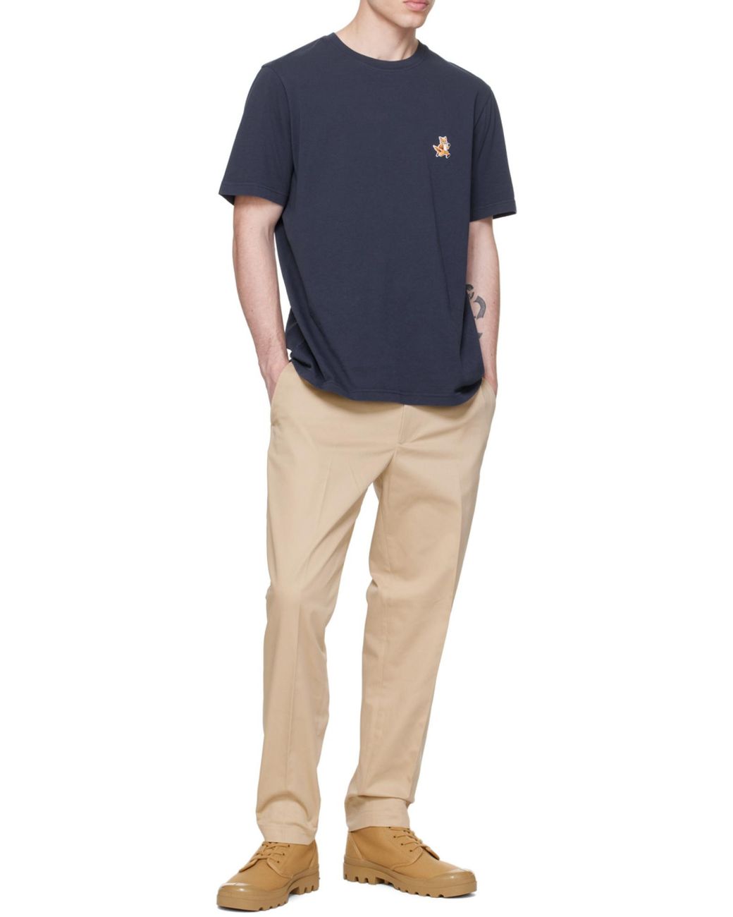 Maison Kitsuné Natural Maison Kitsuné Logo Embroidered Straight-Leg Trousers for men