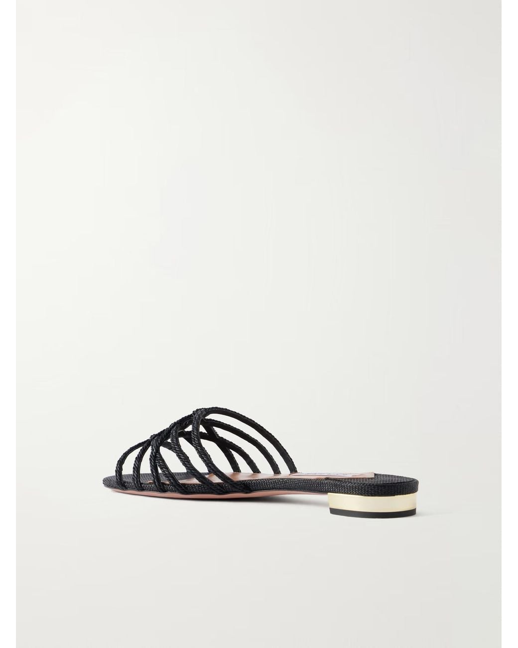 Aquazzura Black Luna Raffia-Trimmed Cord Slides