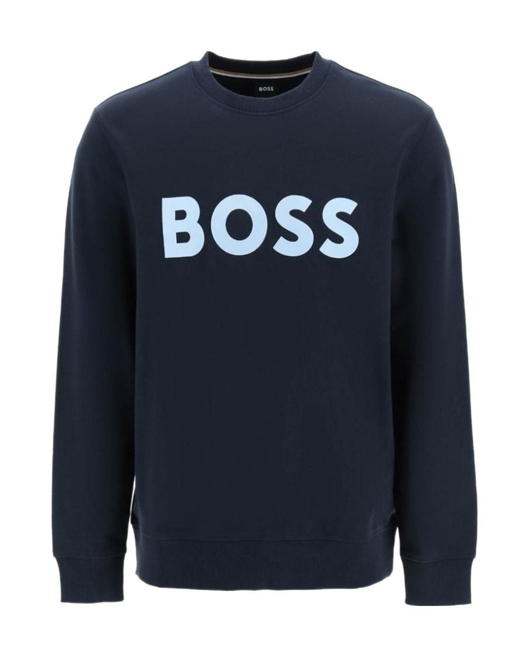 Boss Blue Logo-Print Cotton Sweatshirt for men