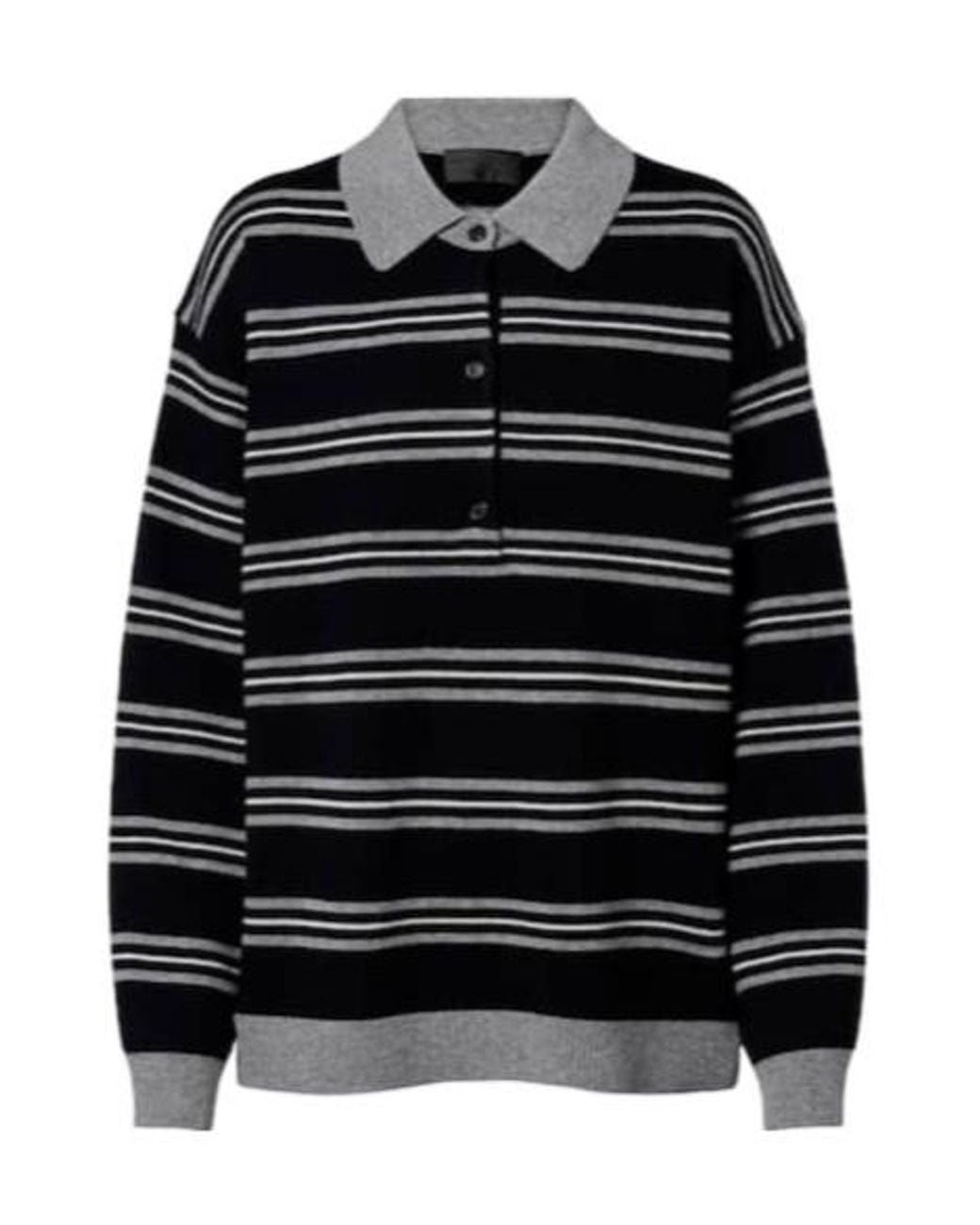 Nili Lotan Black Galvez Striped Cashmere Polo Sweater