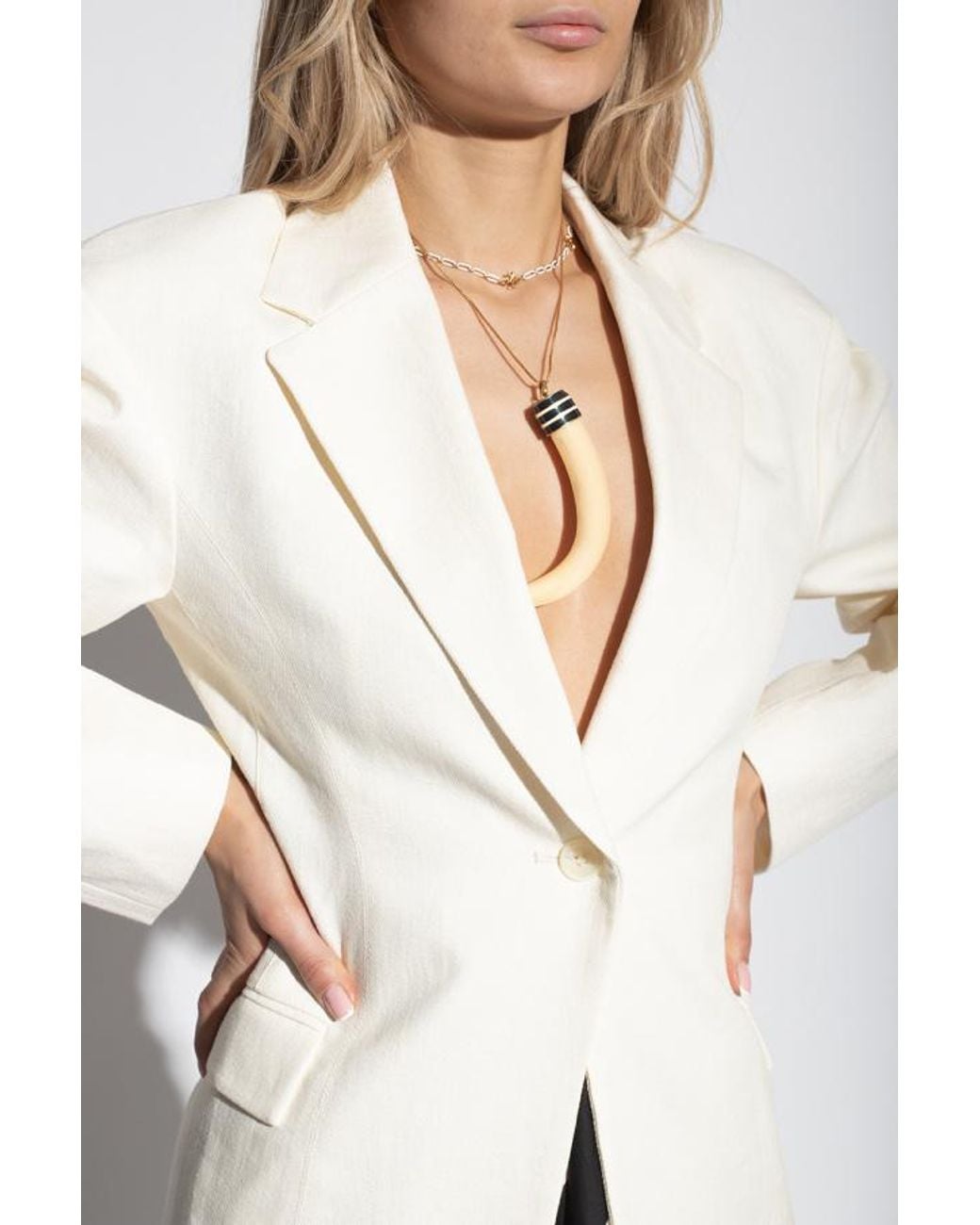 Tory Burch White Horn Pendant Engraved Necklace