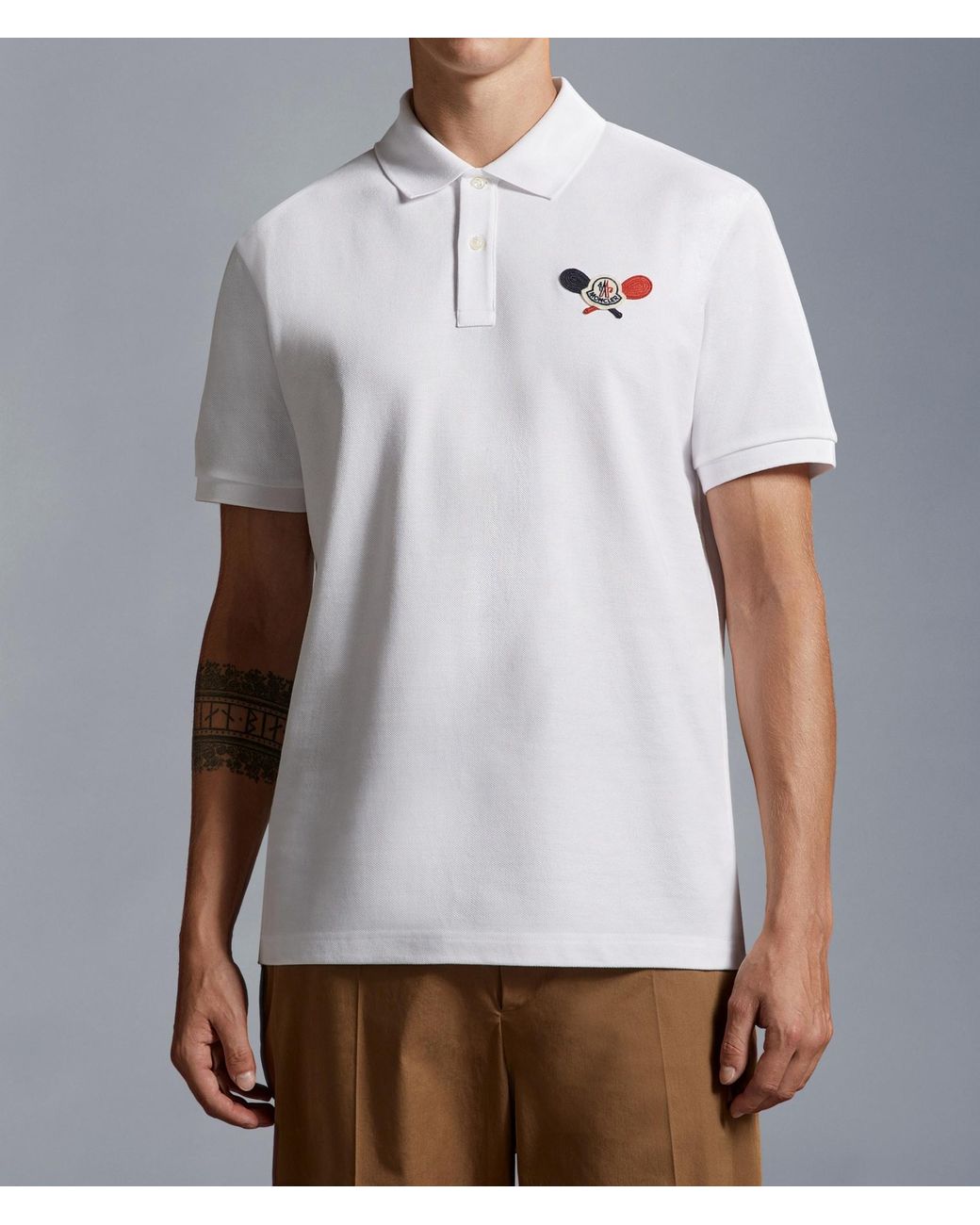 Moncler White Logo Patch Short-Sleeved Polo Shirt for men