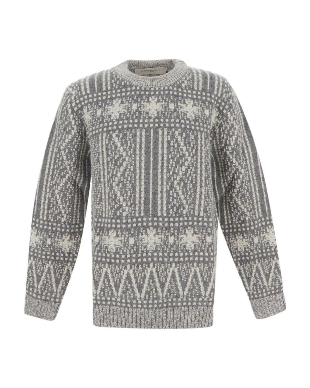 Golden Goose Deluxe Brand Gray Round-Neck Sweater With Fair Isle Motif for men