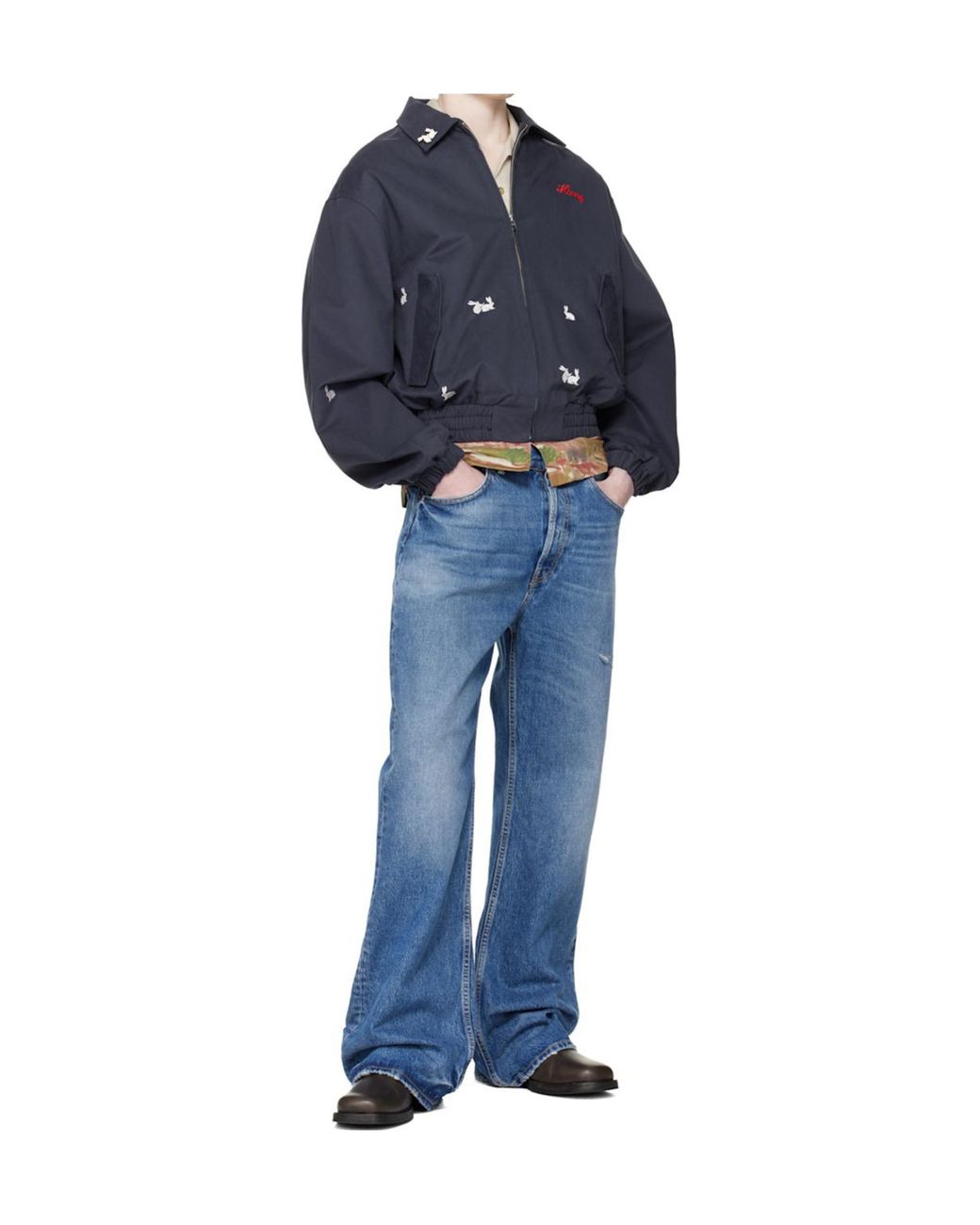 Carne Bollente Blue Zippered Lapel Casual Jacket for men