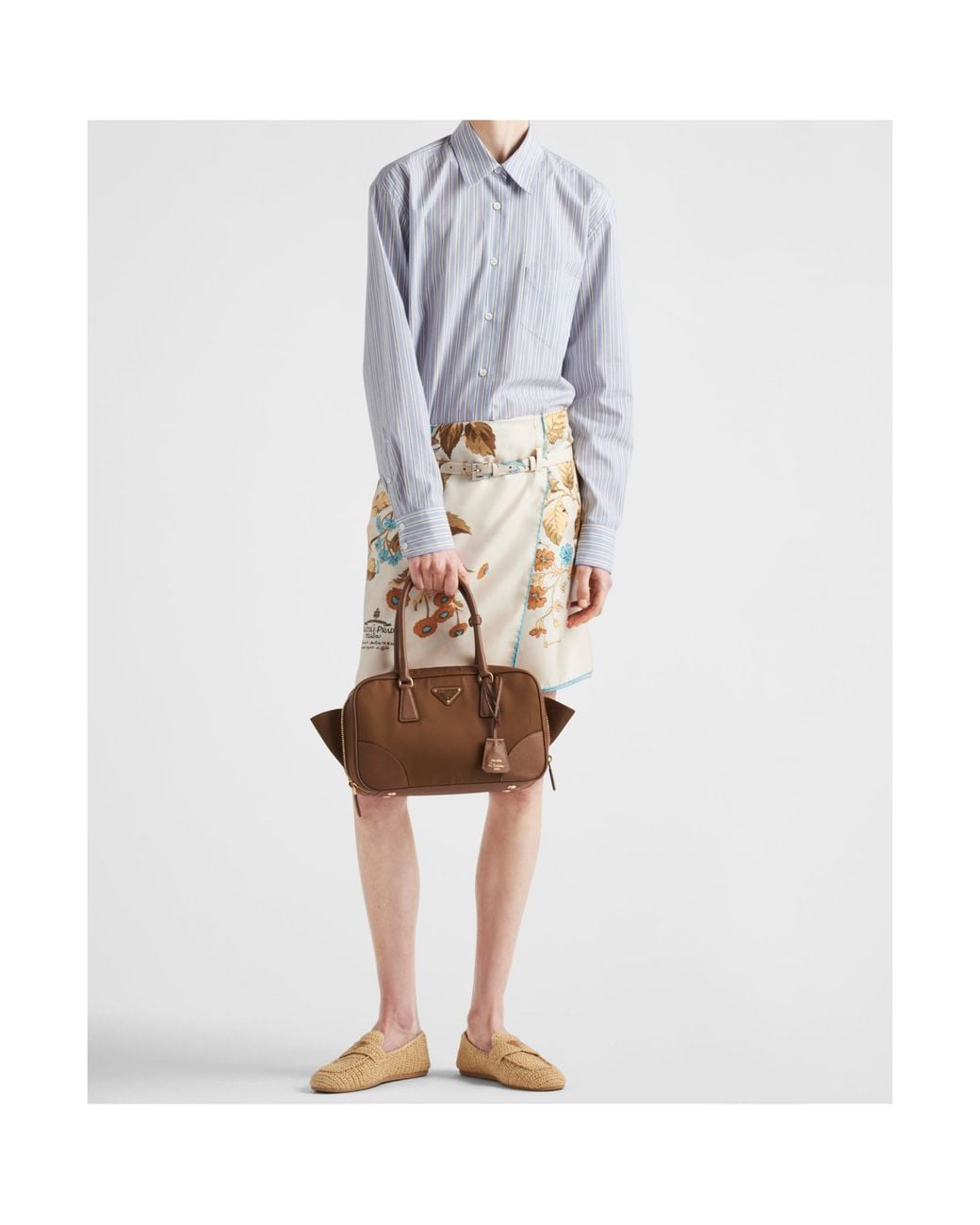Prada Natural Pattern-Printed Mini Skirt