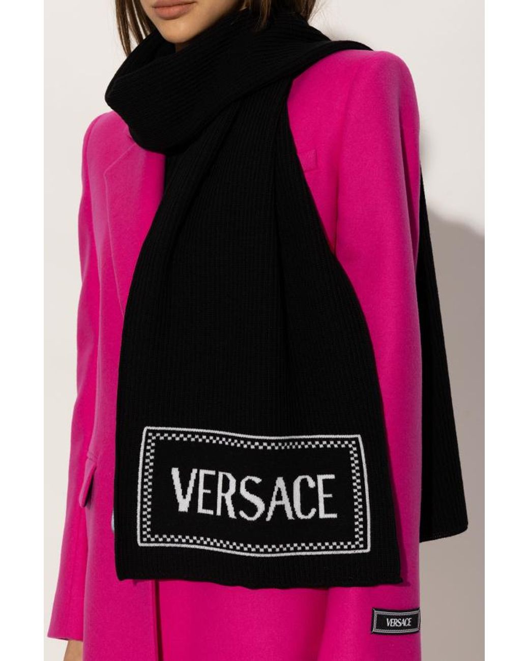 Versace Black Logo-Embroidered Scarf