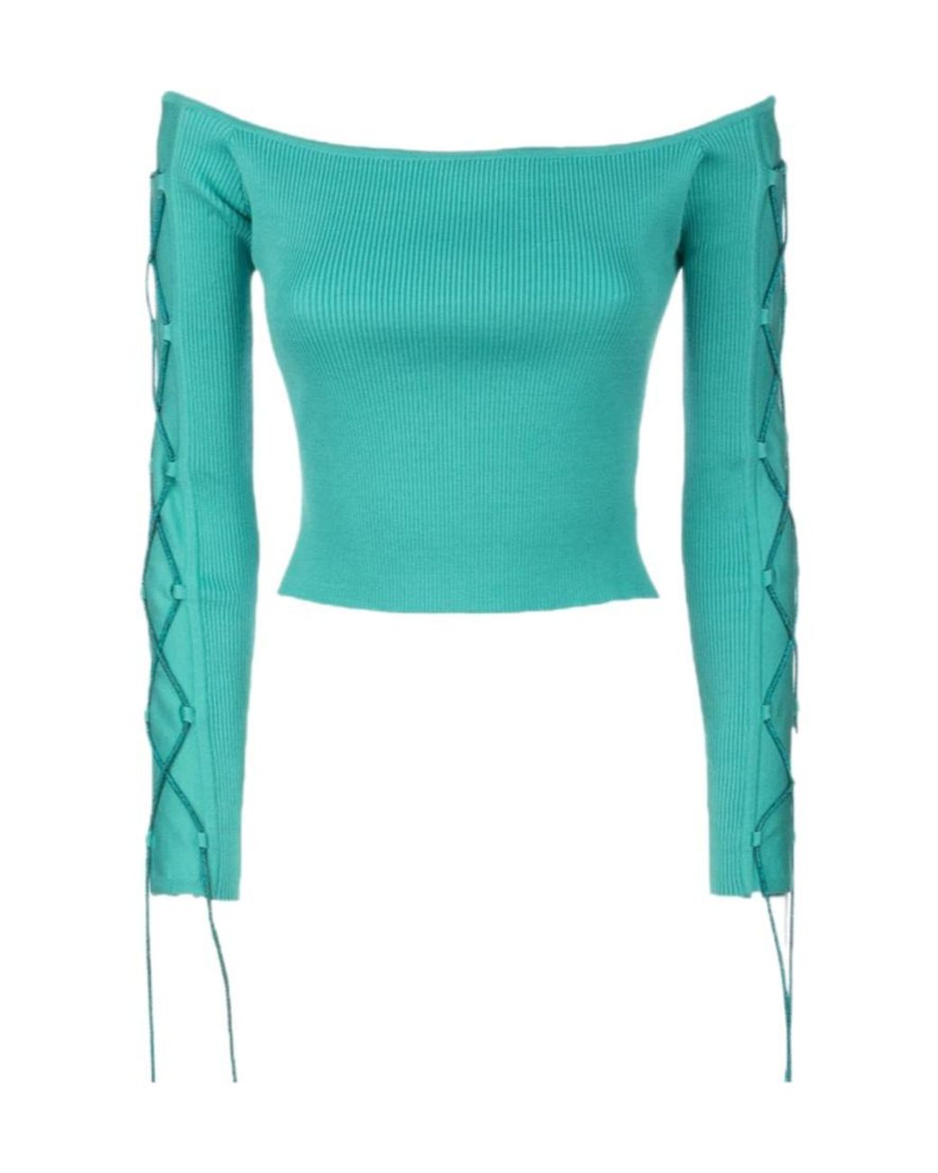 GIUSEPPE DI MORABITO Green Off-Shoulder Lace-Up Top