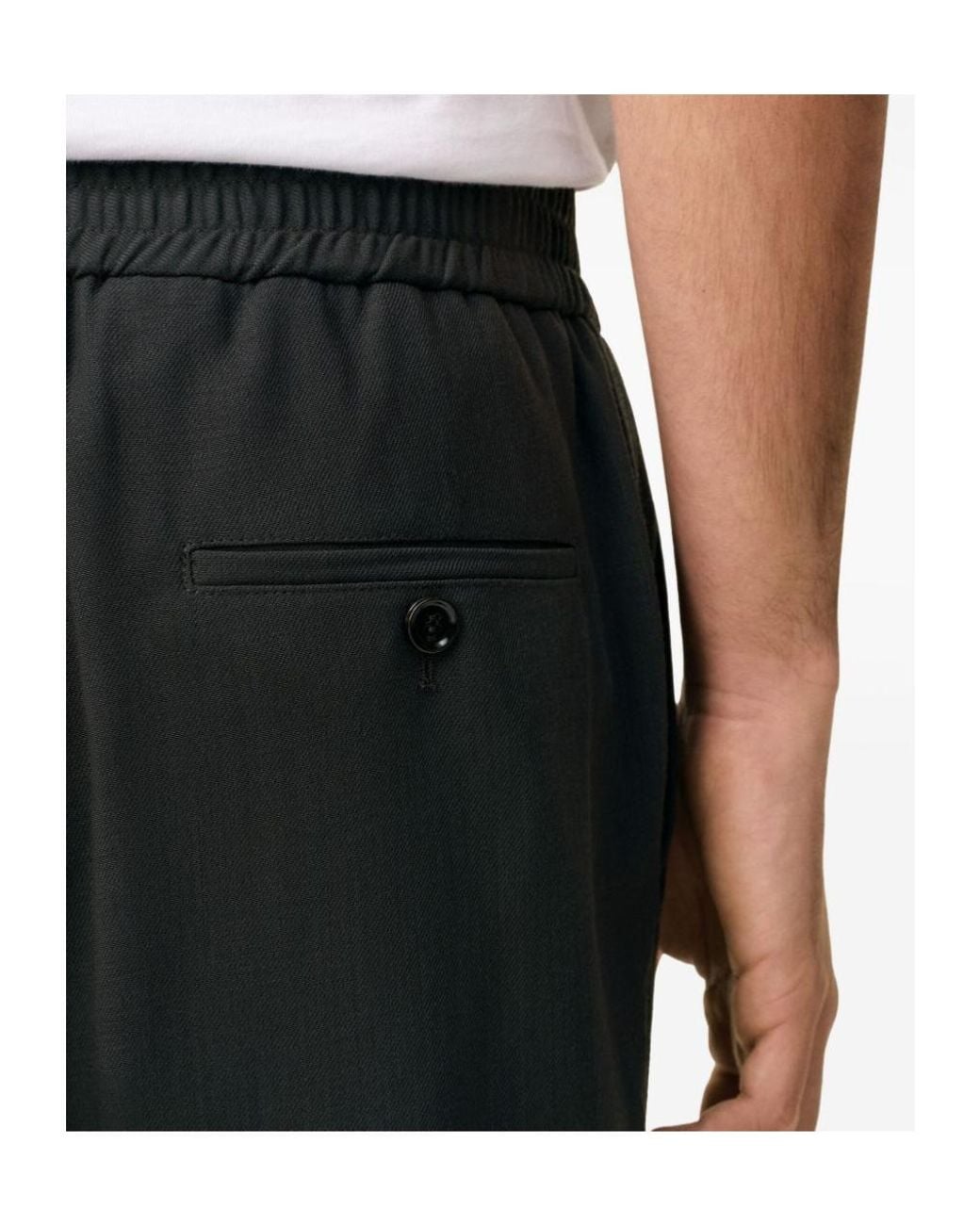 AMI Black Elasticated Waist Straight-Leg Trousers for men