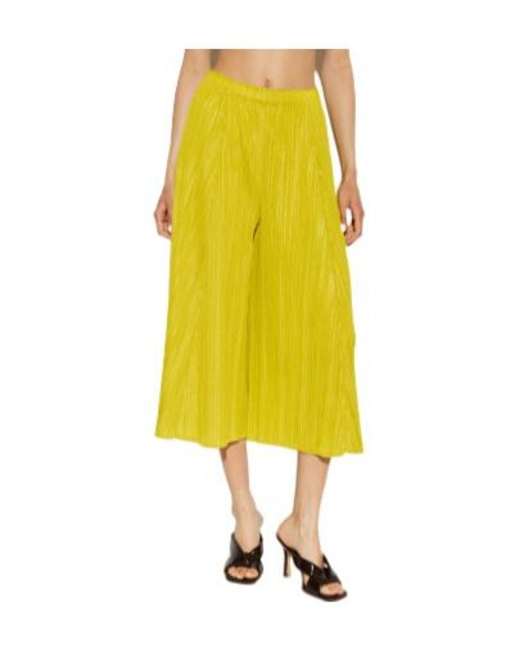 Pleats Please Issey Miyake Yellow Pleats Please Issey Miyake Wide-Leg Pleated Pants