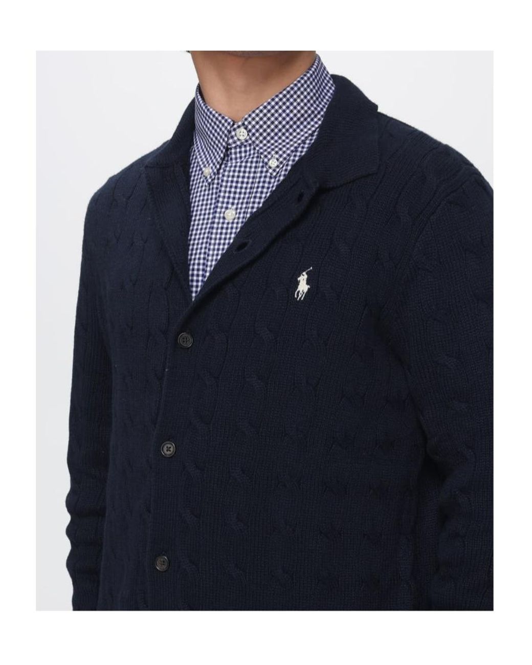 Polo Ralph Lauren Blue Cable Knit Logo Cardigan for men
