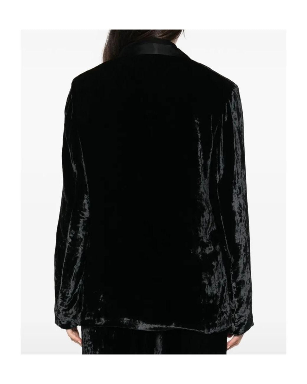 Forte_forte Black Crushed-Velvet Satin-Lapel Blazer