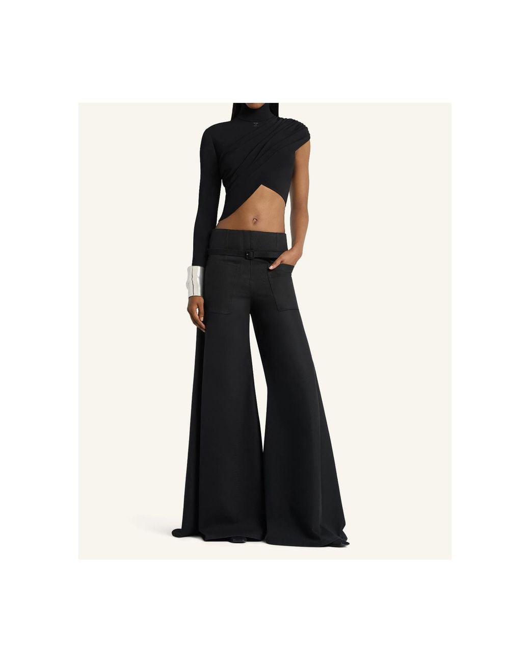 Courreges Black Asymmetric Cropped Jersey Top