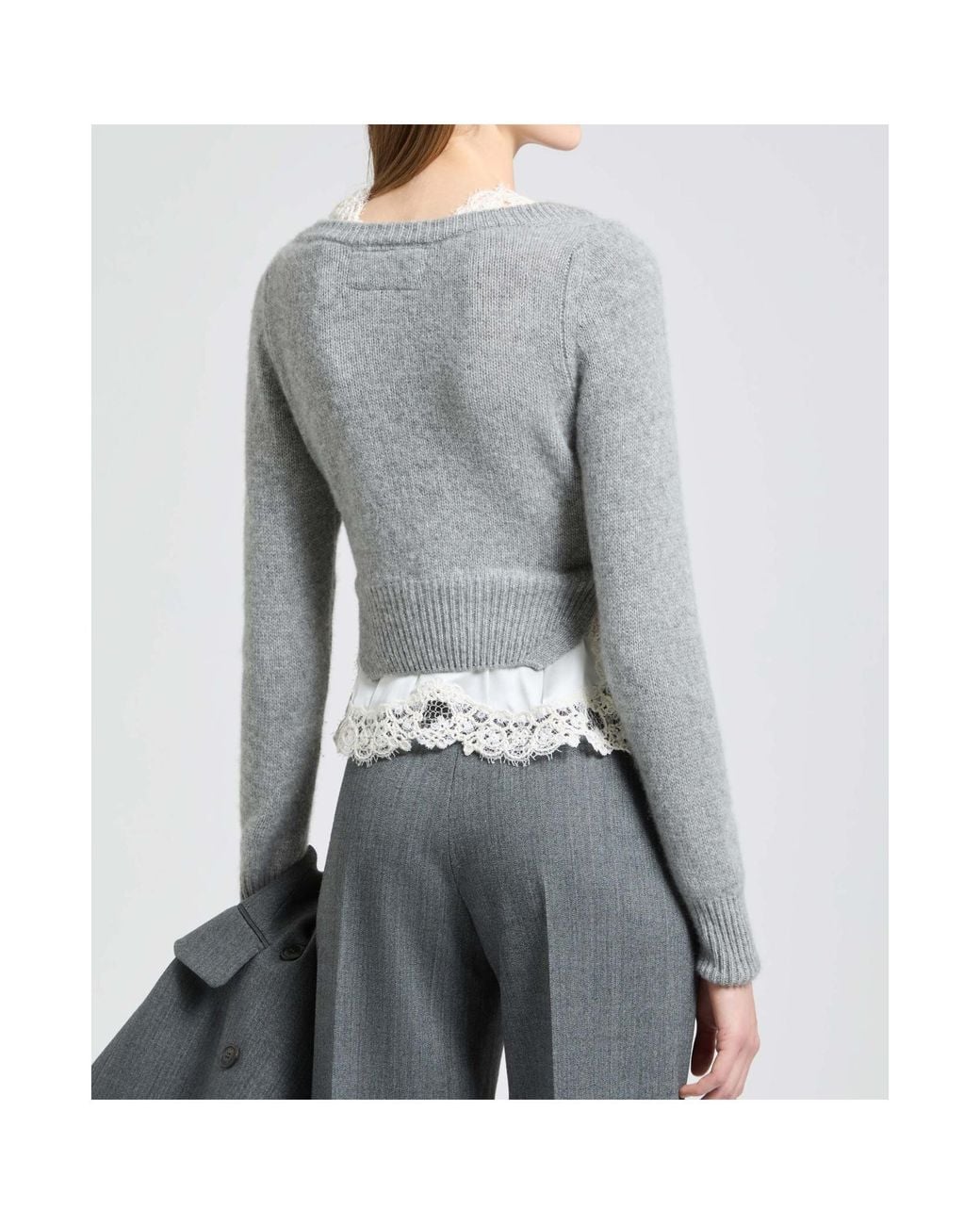 Ermanno Scervino Gray Lace-Trim Layered Knit