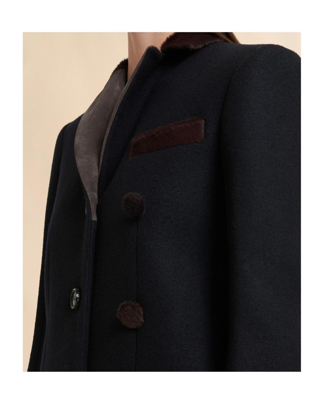 Marni Black Wool Felt Coat With Leather Details