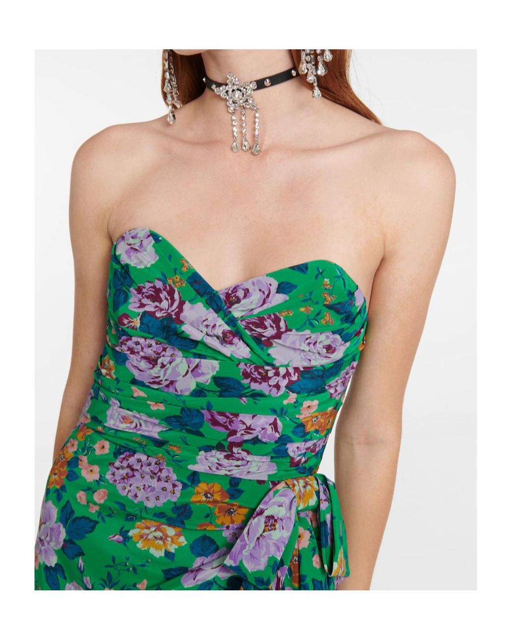 Alessandra Rich Green Floral Silk Bustier Minidress