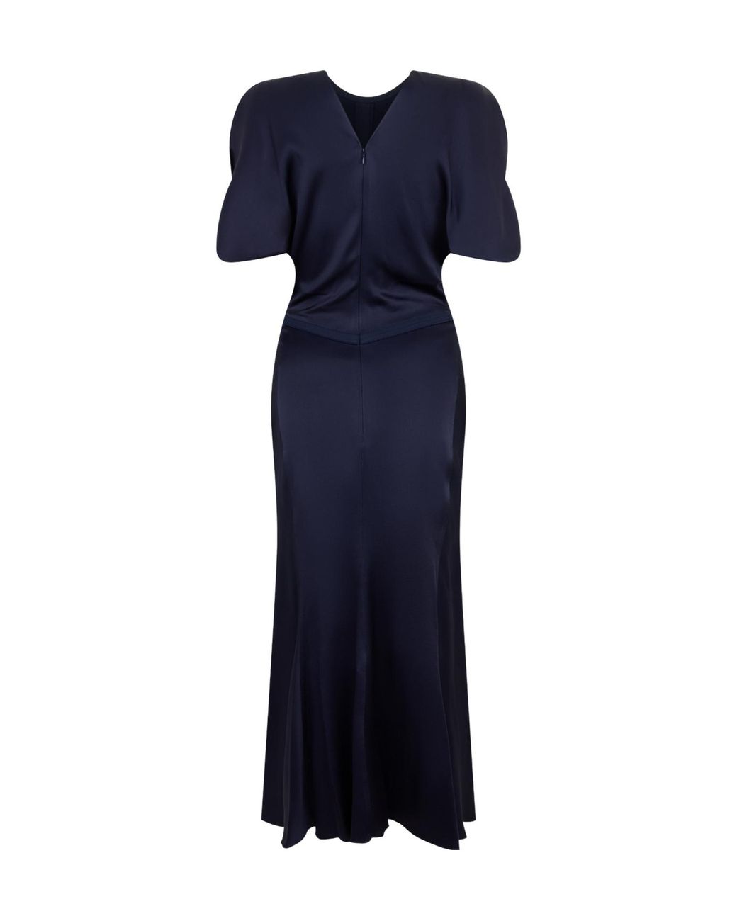 Victoria Beckham Blue Gathered Satin Midi Dress