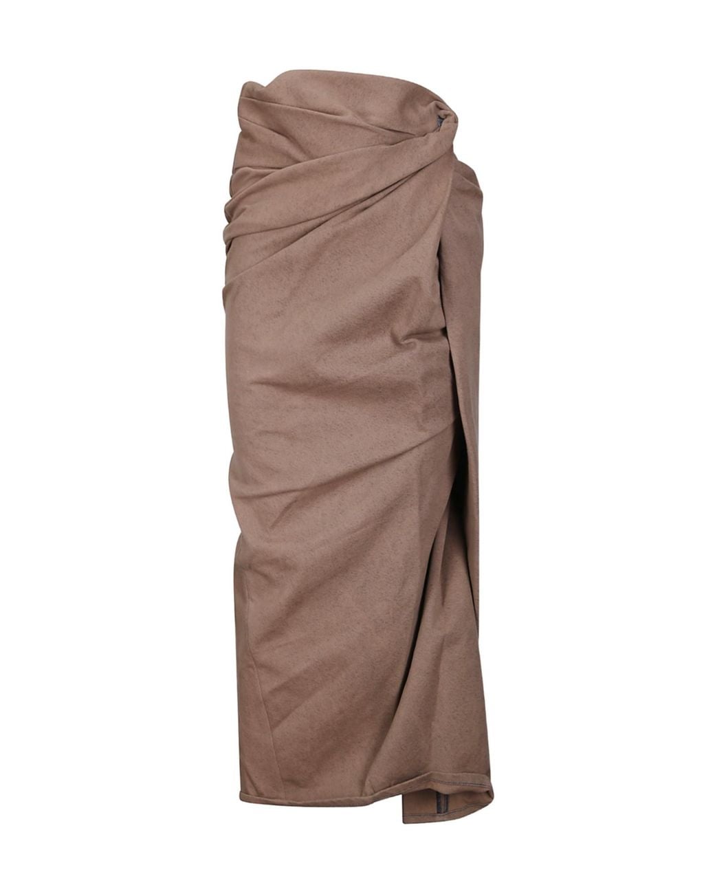 DIESEL Brown Denim High-Rise Draped Asymmetric Wrap Midi Skirt