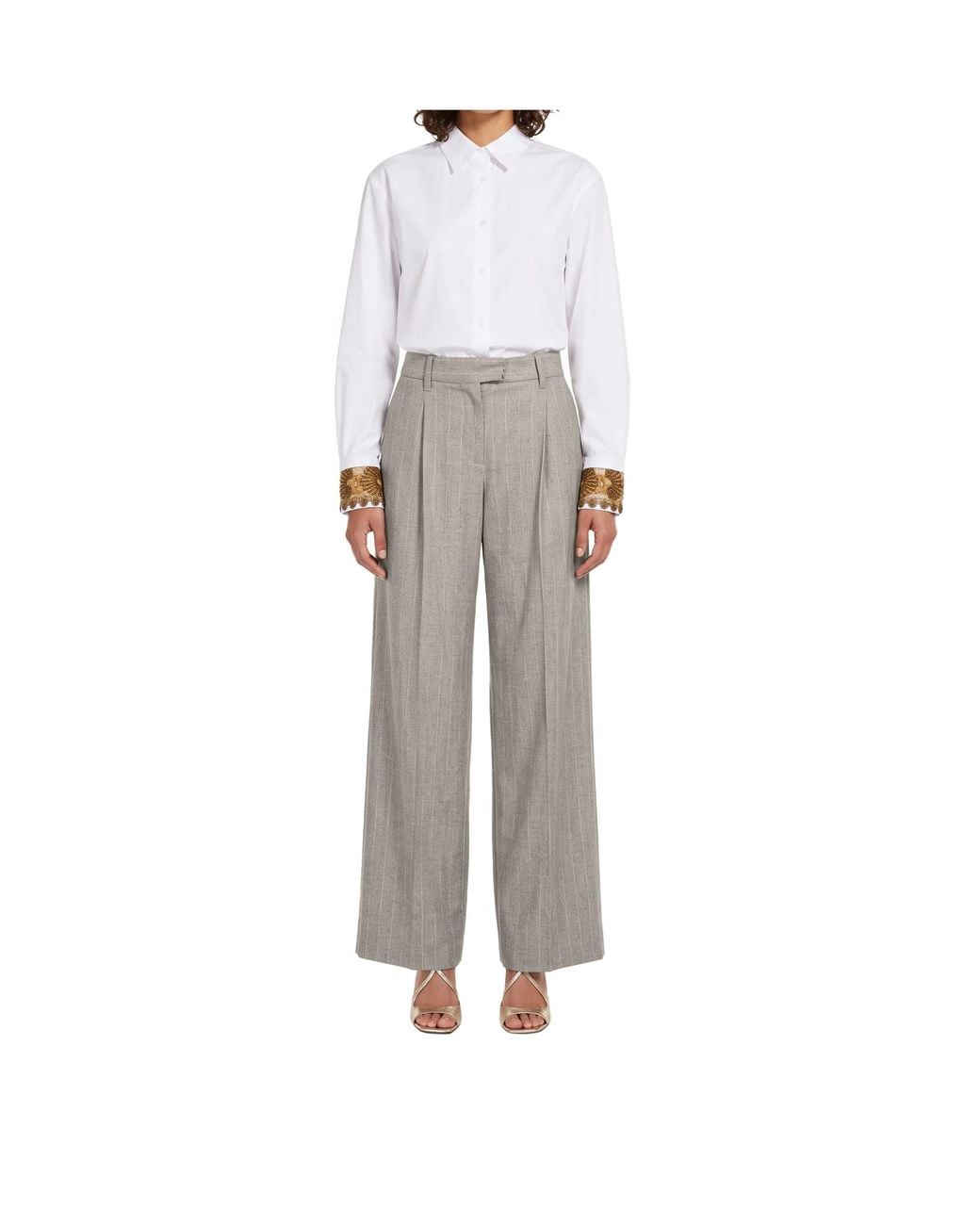 Brunello Cucinelli Gray Pinstripe-Pattern Pleated Trousers