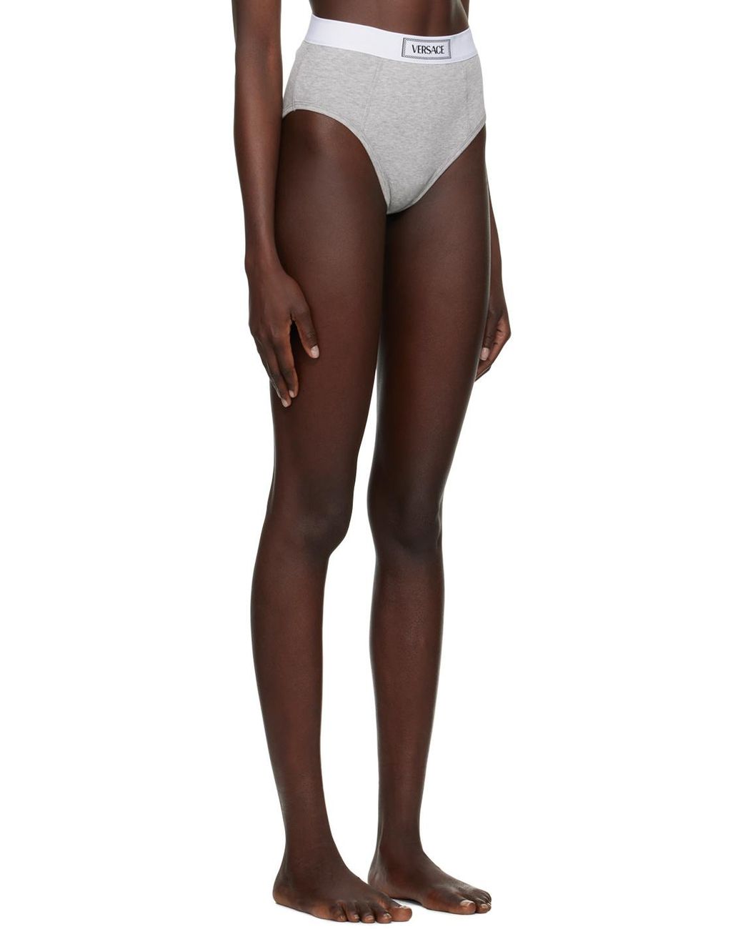 Versace Gray Ribbed Briefs With '90S Logo