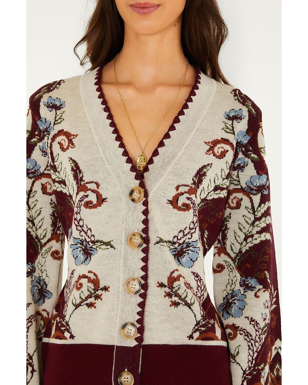 Farm Rio Brown Long-Sleeve Knit Cardigan