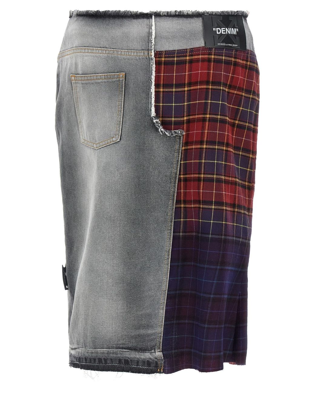 Off-White c/o Virgil Abloh Gray Patchwork Midi Skirt With Stonewashed Cotton Front