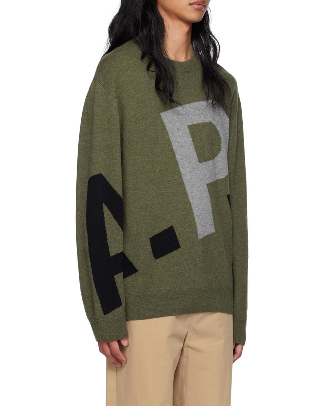 A.P.C. Green Logo Embroidered Knit Jumper for men