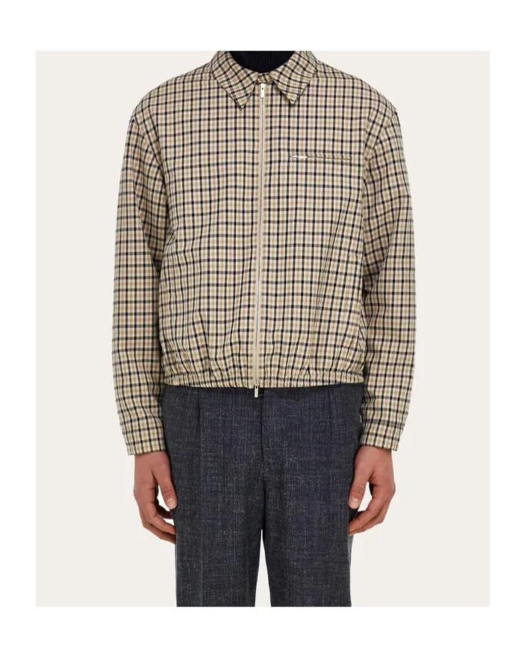 Ferragamo Gray Ferragamo Checked Zip-Up Bomber Jacket for men