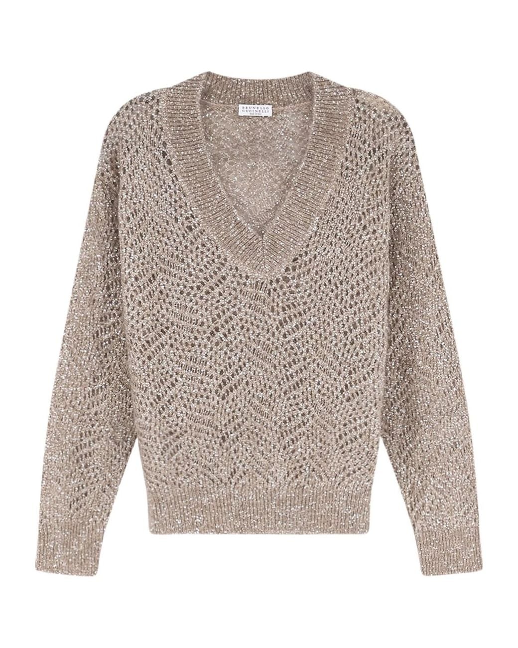 Brunello Cucinelli Gray Dazzling Abstract Leaf Sweater