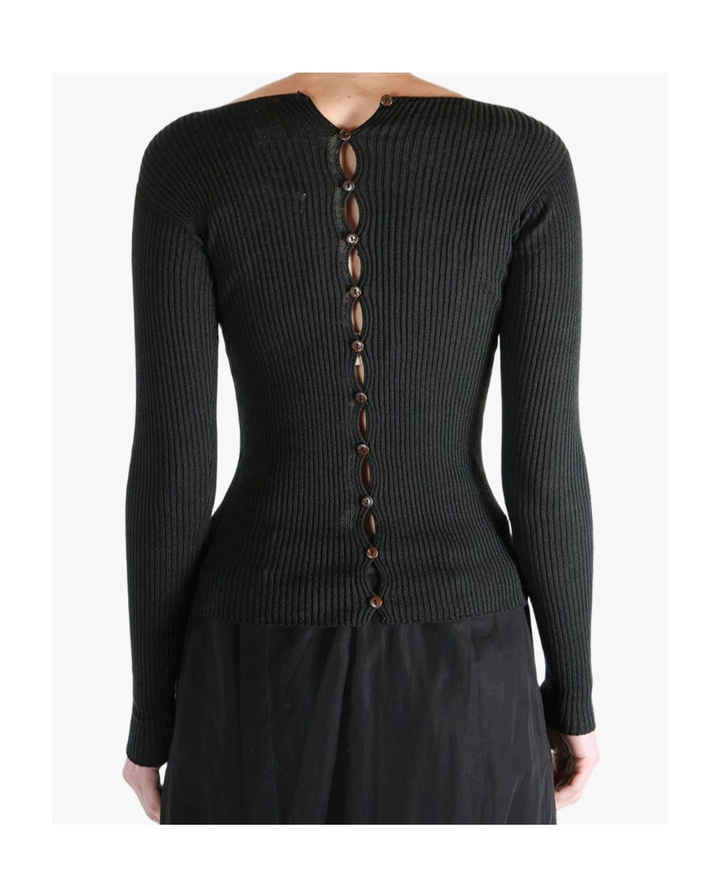 Baserange Black Ribbed Buttoned Sweater