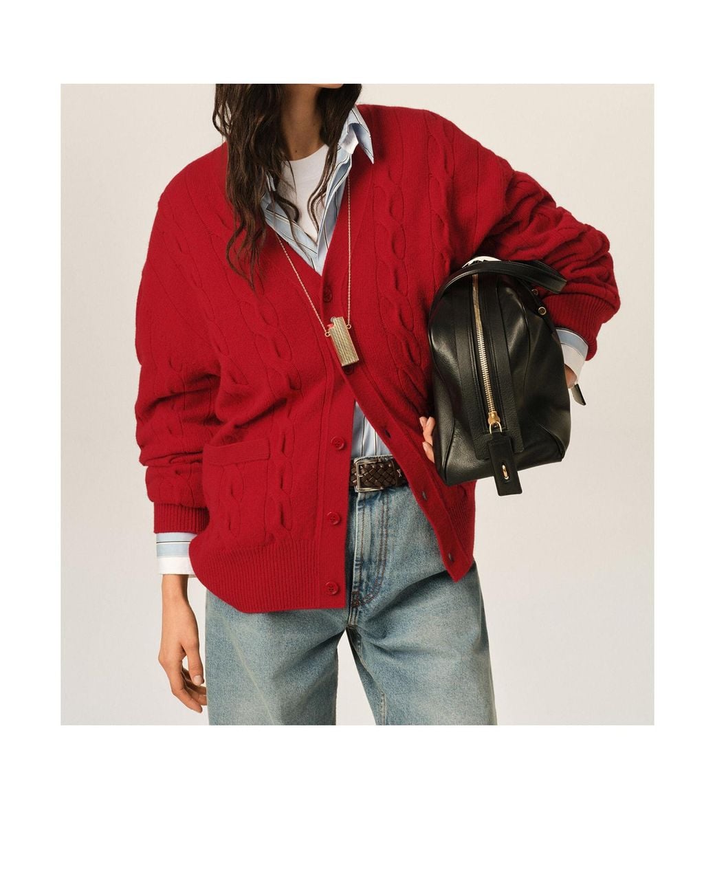 AMI Red Ami Cable-Knit V-Neck Cardigan for men