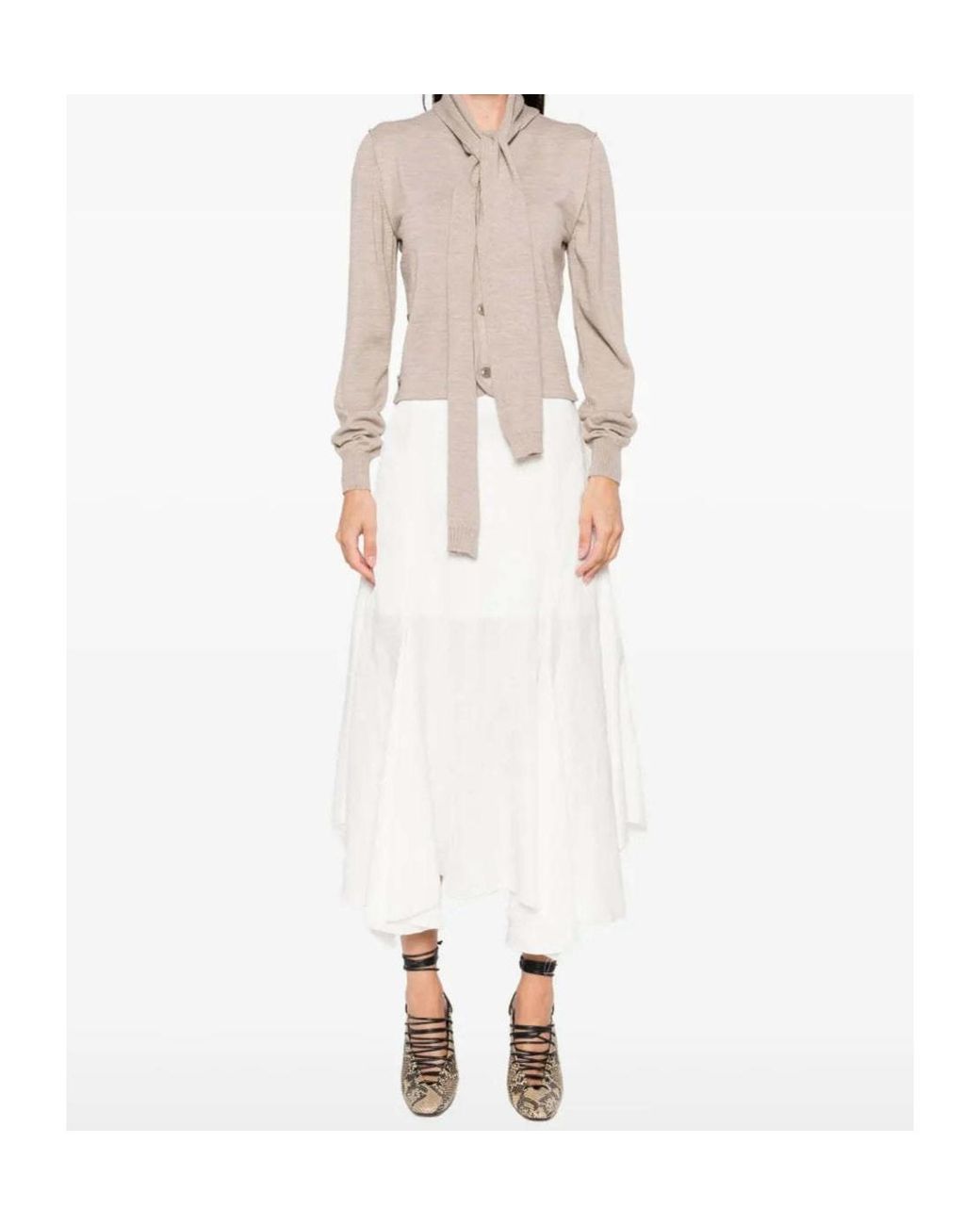 Lemaire Natural Scarf Detailed Buttoned Knitted Cardigan