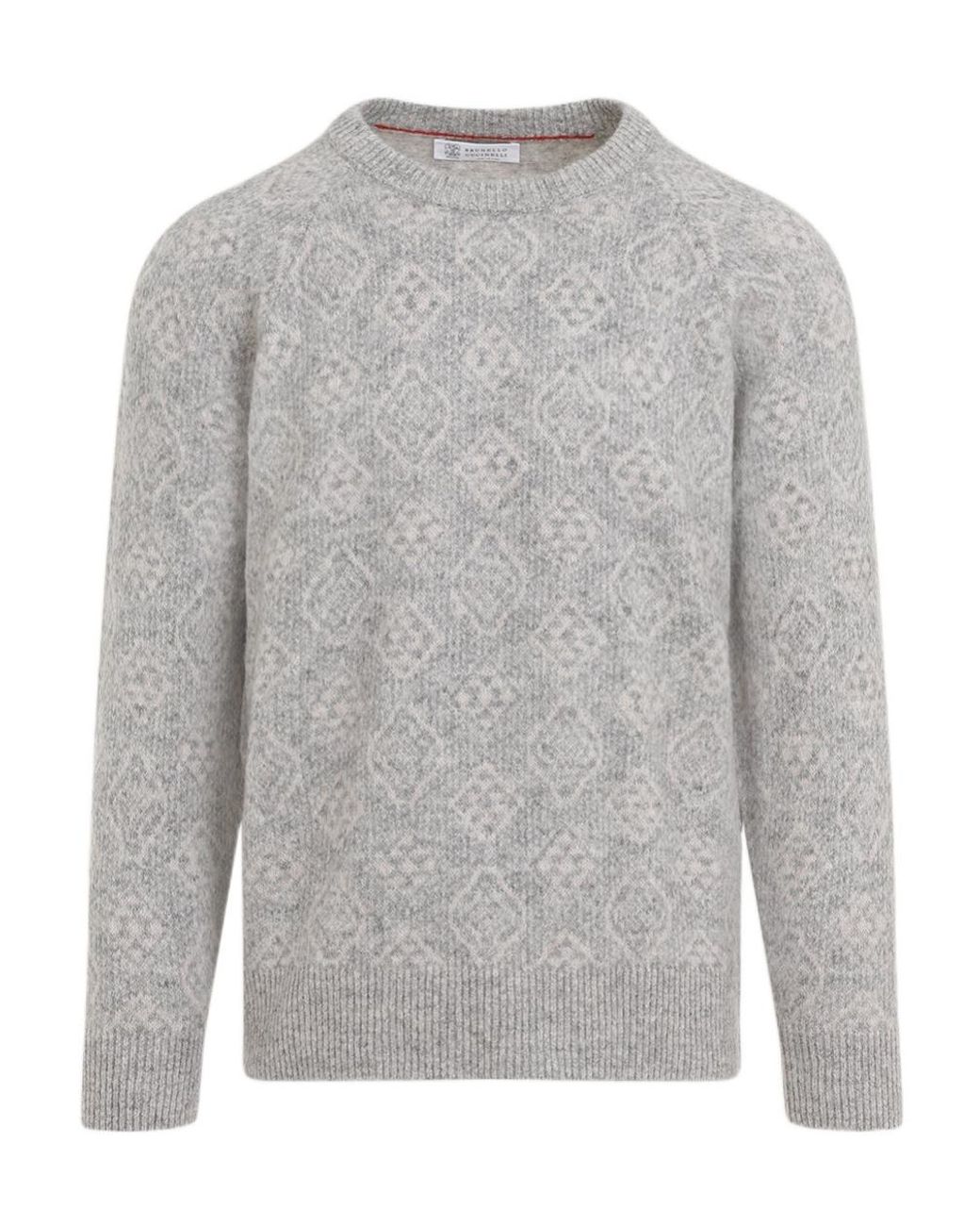 Brunello Cucinelli Gray Patterned Crewneck Jumper for men
