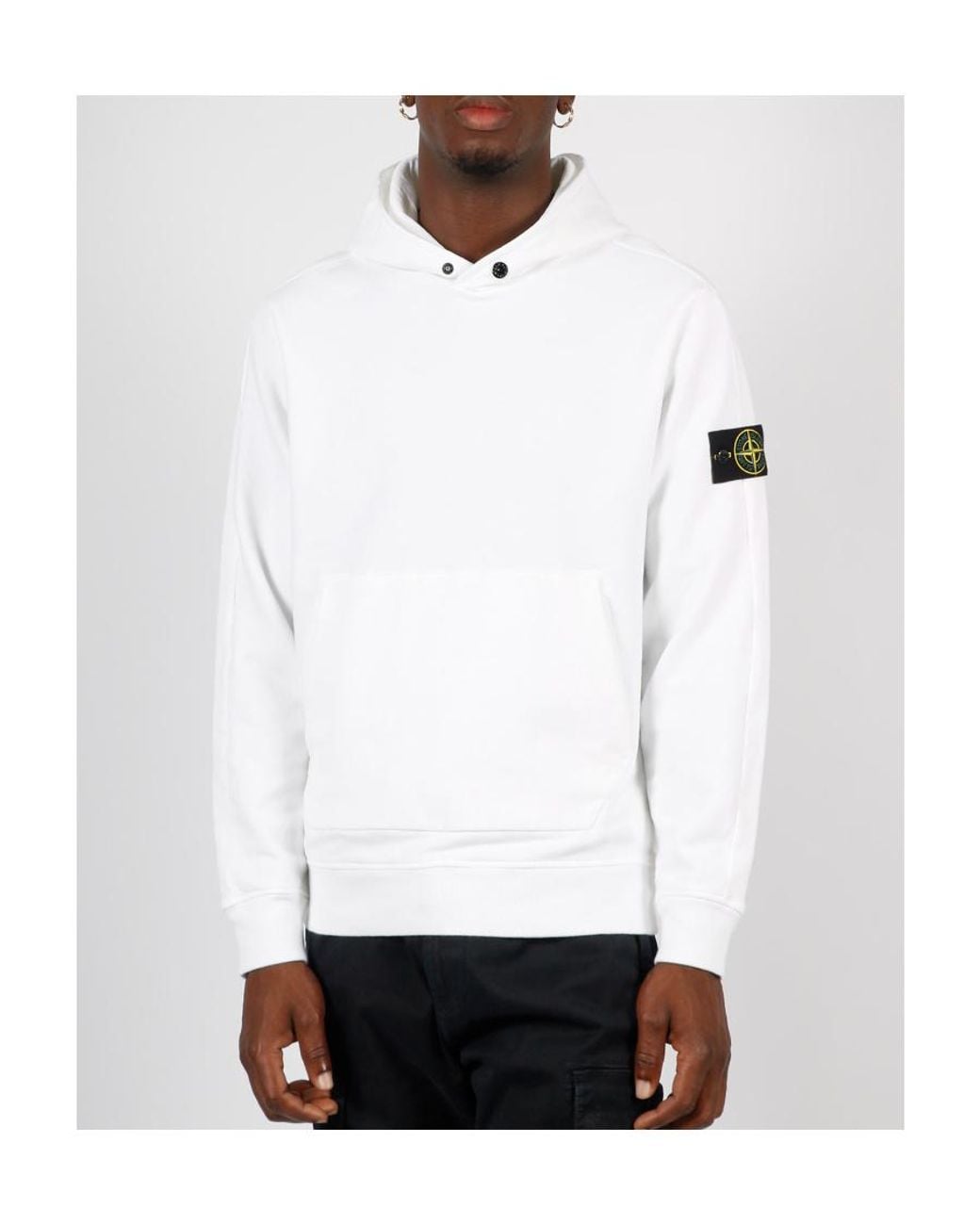 Stone Island White Logo Patch Long-Sleeved Hoodie for men